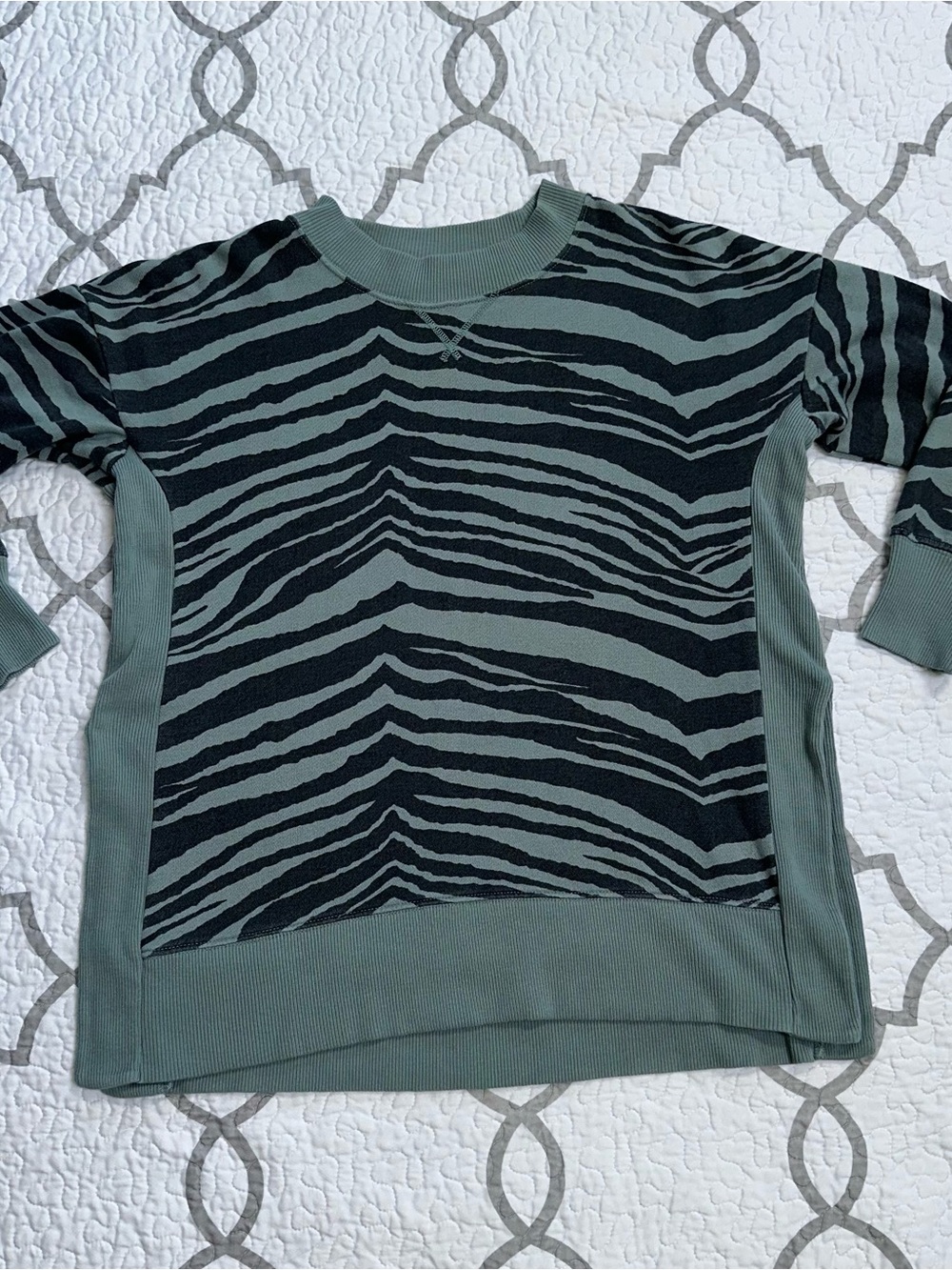 Aerie Good Vibes Green Zebra Print Oversized Crewneck Women’s Size Small